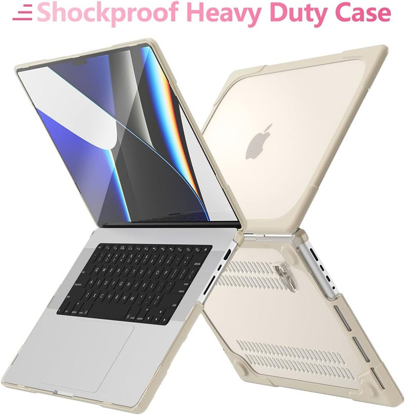 Batianda Heavy Duty Case for New MacBook Pro 14 Inch 2025 M5 M4 M3 M2 Pro/Max Chip- Ergonomic Foldable Kickstand (Holds 22lbs/Zero Wobble) Matte Translucent Rugged Armor Cover with Spare Parts, Khaki - Image 4